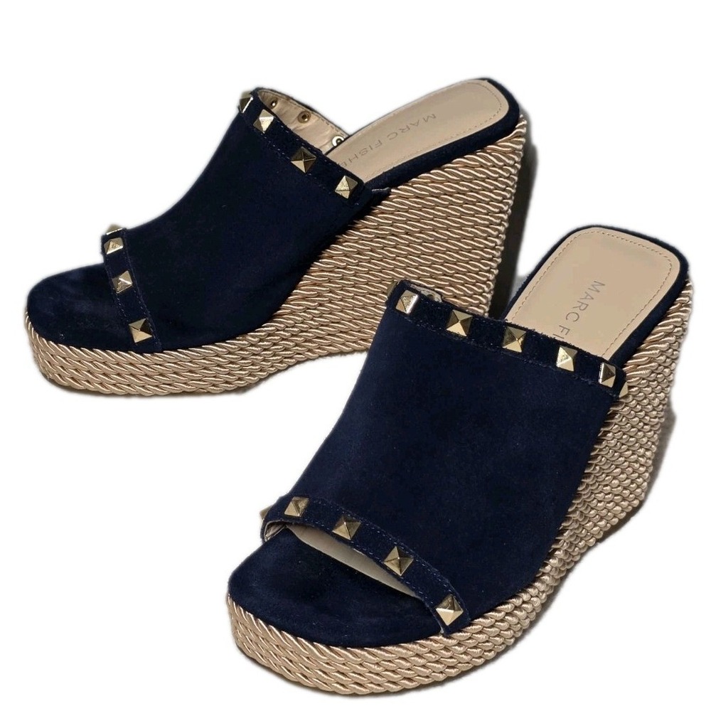 Marc Fisher Women's Size 6 M Suede Studded Mule Wedge Sandals